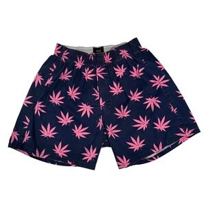 RARE* Plantlife Navy Pink Weed Leaf Print Cotton Boxer Shorts S Streetwear Skate